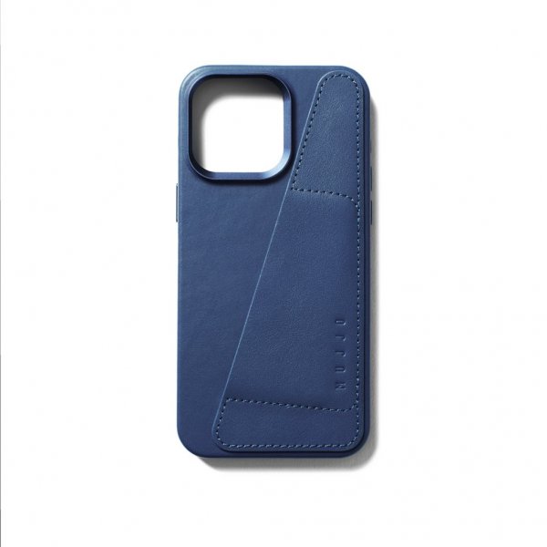 Mujjo iPhone 15 Pro Max Kuori Full Leather Wallet Case MagSafe Monaco Blue