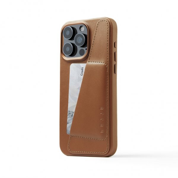 Mujjo iPhone 15 Pro Max -kotelo täysnahkainen lompakkokotelo MagSafe Dark Tan