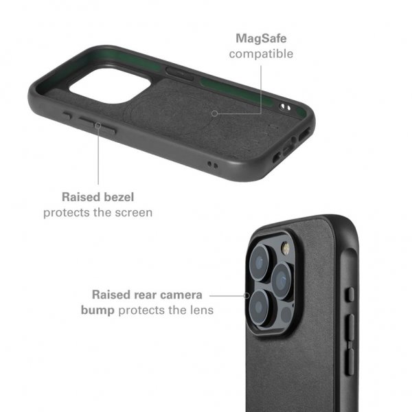 Mujjo iPhone 15 Pro -suojakuori, Shield Case, musta