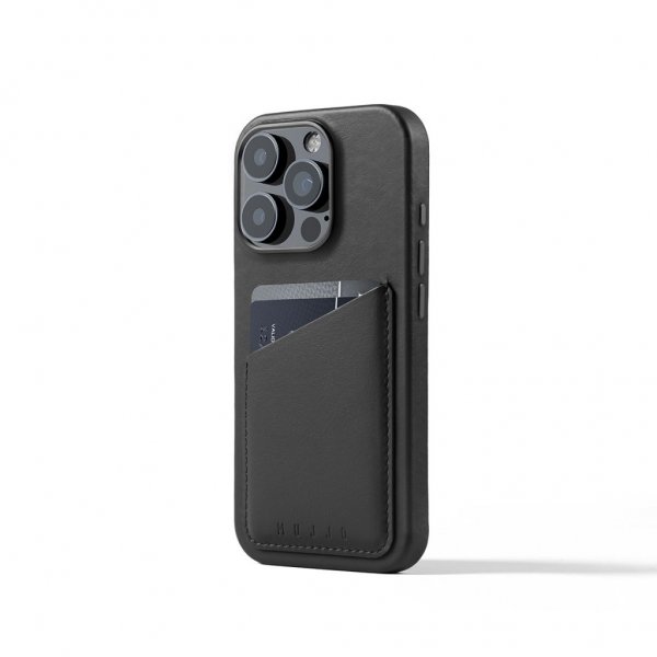 Mujjo iPhone 16 Pro Nahkakotelo Lompakolla Musta