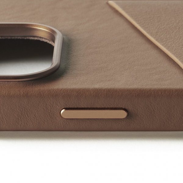 Mujjo iPhone 16 Pro Nahkakotelo Lompakolla – Dark Tan