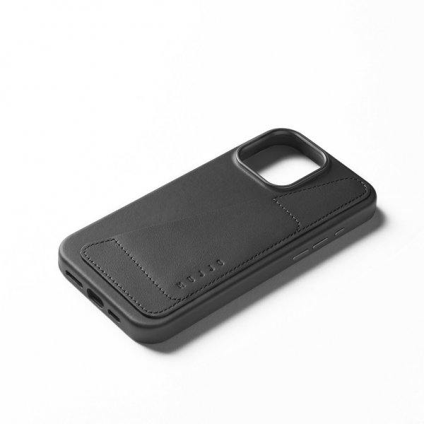 Mujjo iPhone 16 Pro Max -kotelo, täysnahkainen lompakkokotelo, musta