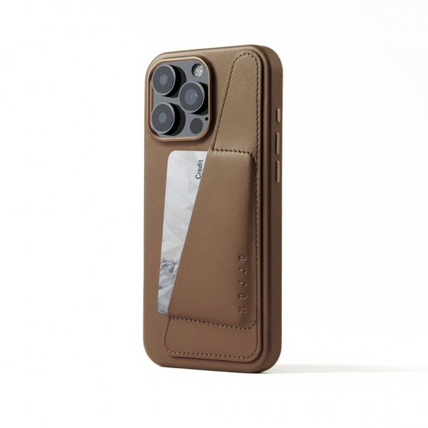 Mujjo iPhone 16 Pro Max -kotelo täysnahkainen lompakkokotelo, tummanruskea