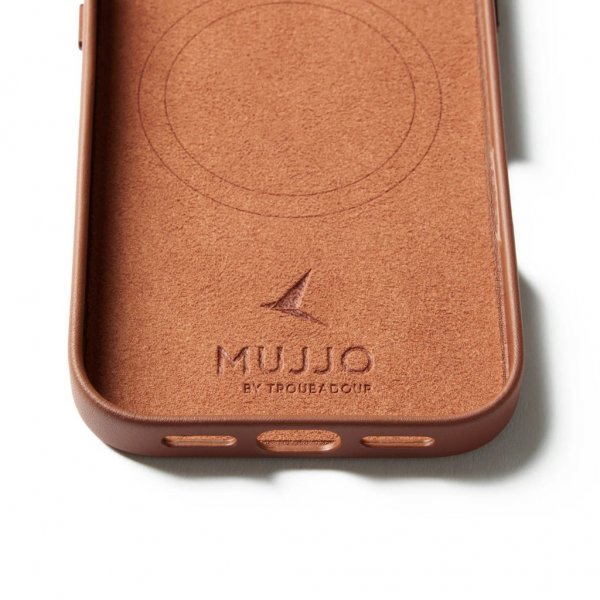 Mujjo iPhone 17 -kotelo, täysin nahkainen, MagSafe, Tan