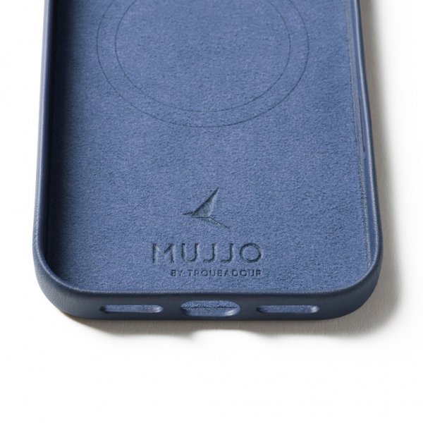 Mujjo iPhone 17 Pro Max -suojakuori täydellä nahalla MagSafe Monaco Blue