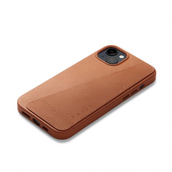 Mujjo iPhone 14 Plus Full Leather Wallet -suojakuori, Monaco Blue