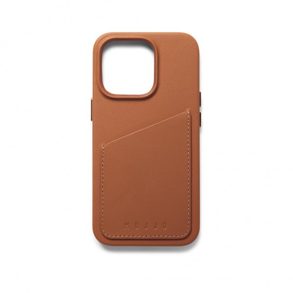 Mujjo iPhone 14 Pro Kuori Full Leather Wallet Case Tan