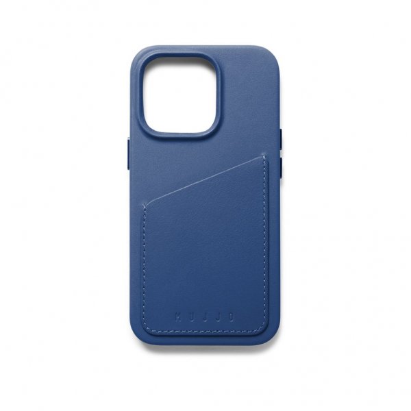 Mujjo iPhone 14 Pro -suojakuori, täysnahkainen lompakkokotelo, Monaco Blue