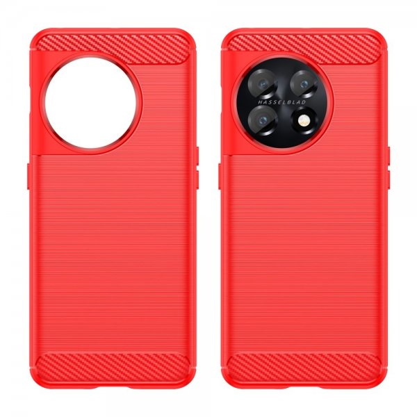 OnePlus 11 Kuoret Harjattu Hiilikuitukuvio Punainen