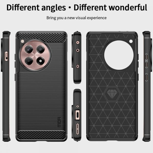 Mofi OnePlus 12R -kuori, harjattu hiilikuitukuviointi, sininen