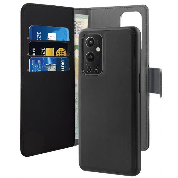 Puro OnePlus 9 Pro -suojakotelo, lompakkomallinen irrotettava 2-in-1-kuori, musta