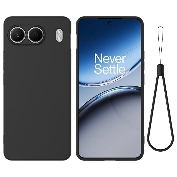 OnePlus Nord 4 -kuori rannehihnalla, silikonia, musta