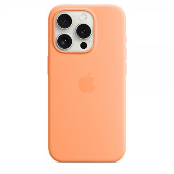 Alkuperäinen Apple iPhone 15 Pro Max -silikonikuori MagSafella, appelsiinisorbet