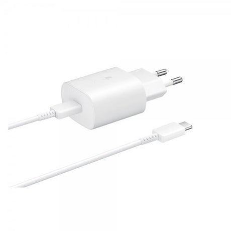 Samsung alkuperäinen seinälaturi 25W ja Type C – Type C -kaapeli, valkoinen