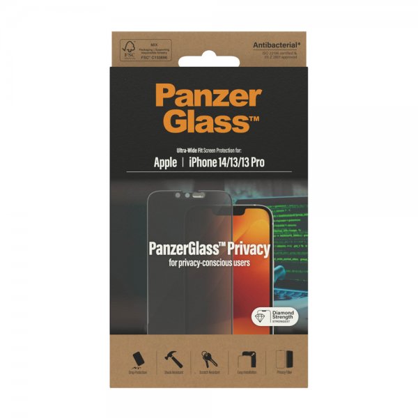 PanzerGlass iPhone 13/iPhone 13 Pro/iPhone 14 Näytönsuoja Ultra-Wide Fit Privacy