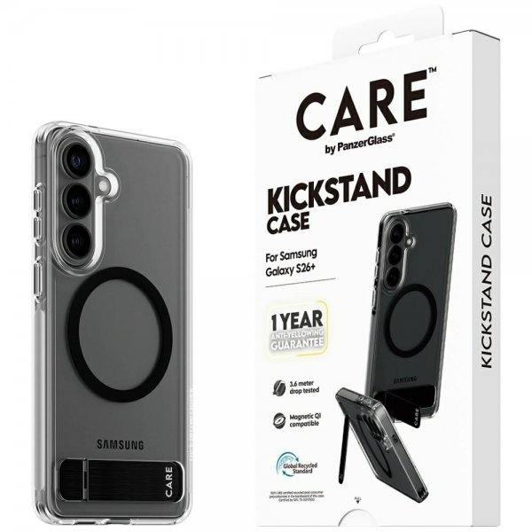 CARE by PanzerGlass Samsung Galaxy S26 Plus -suojakuori jalustalla MagSafe Läpinäkyvä