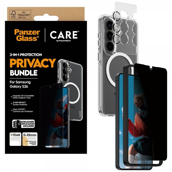 PanzerGlass Samsung Galaxy S26 3-in-1 -suojaussarja (Privacy Bundle)