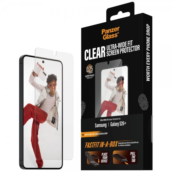 PanzerGlass Samsung Galaxy S26 Plus -näytönsuoja Fastfit In-a-Box