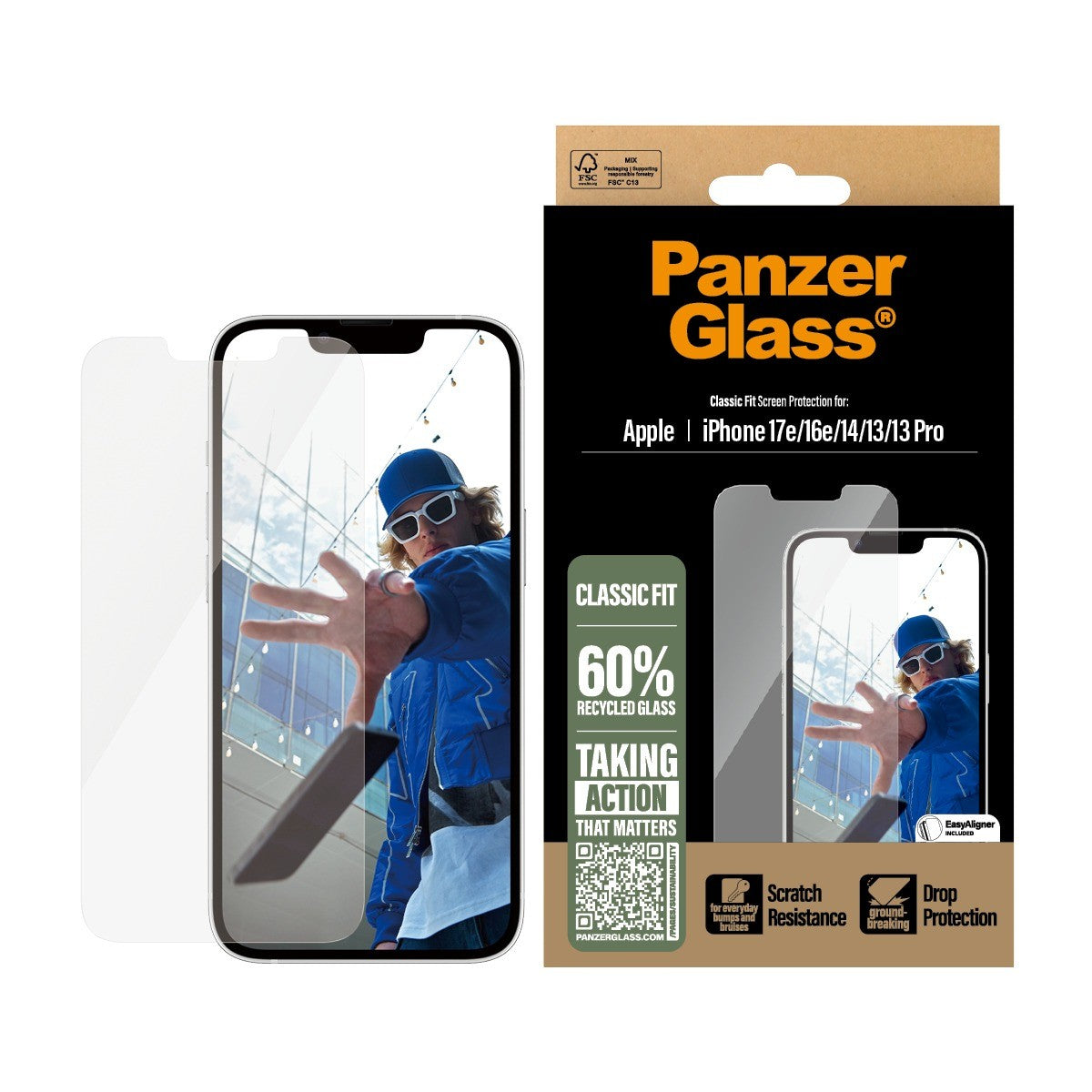 PanzerGlass iPhone 13/13 Pro/14/16e/17e Näytönsuoja Classic Fit EasyAligner