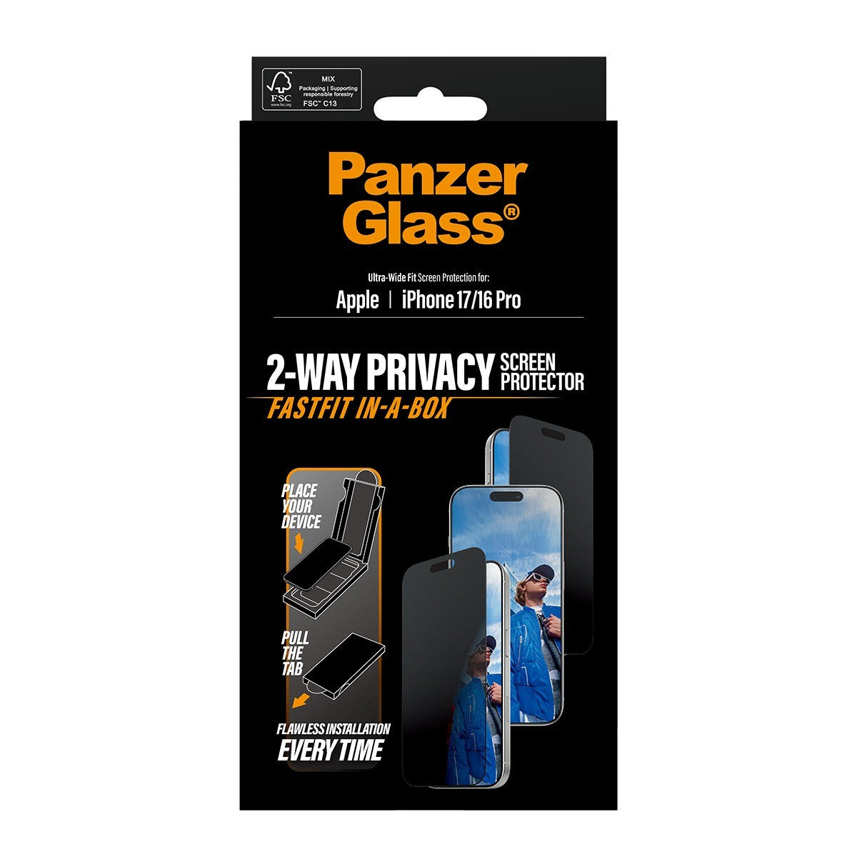 PanzerGlass iPhone 16 Pro/iPhone 17 Näytönsuoja Ultra-Wide Fit Privacy Fastfit