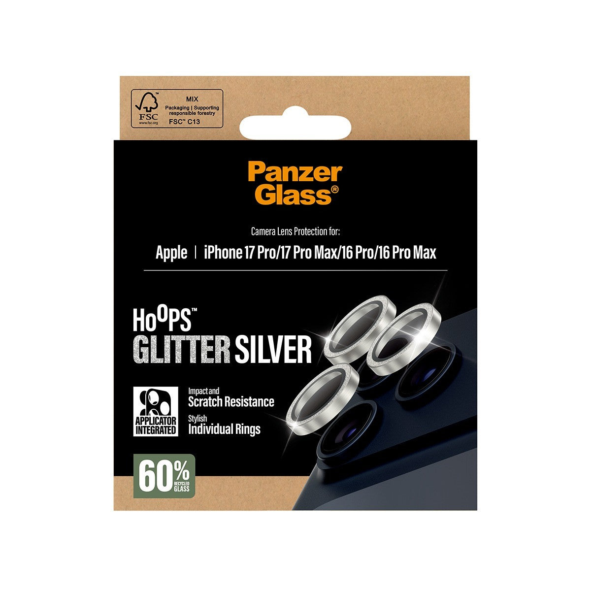 PanzerGlass iPhone 16 Pro/Pro Max/17 Pro/Pro Max Kameran linssinsuojus Hoops Glitter Hopea