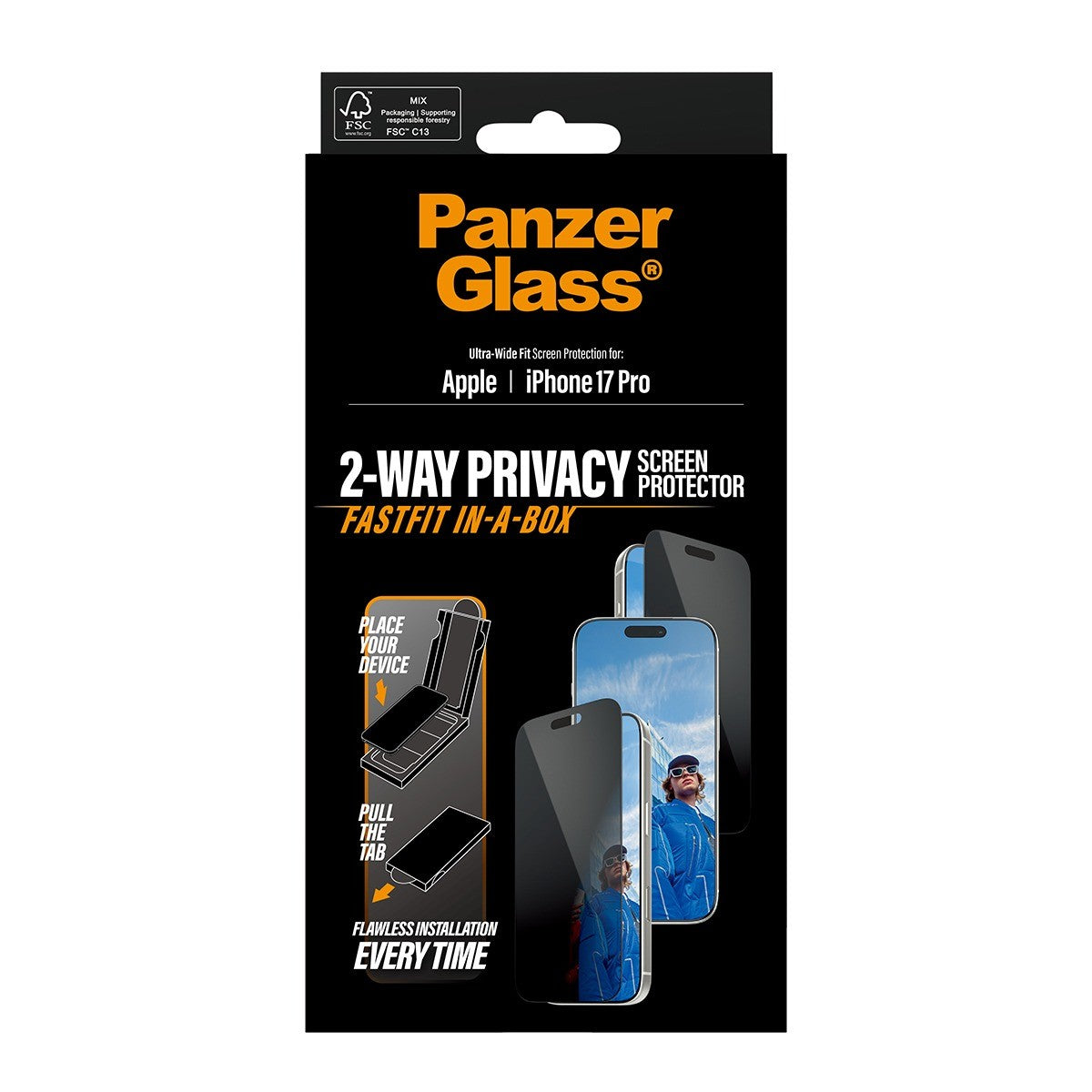 PanzerGlass iPhone 17 Pro Näytönsuoja Ultra-Wide Fit Privacy Fastfit