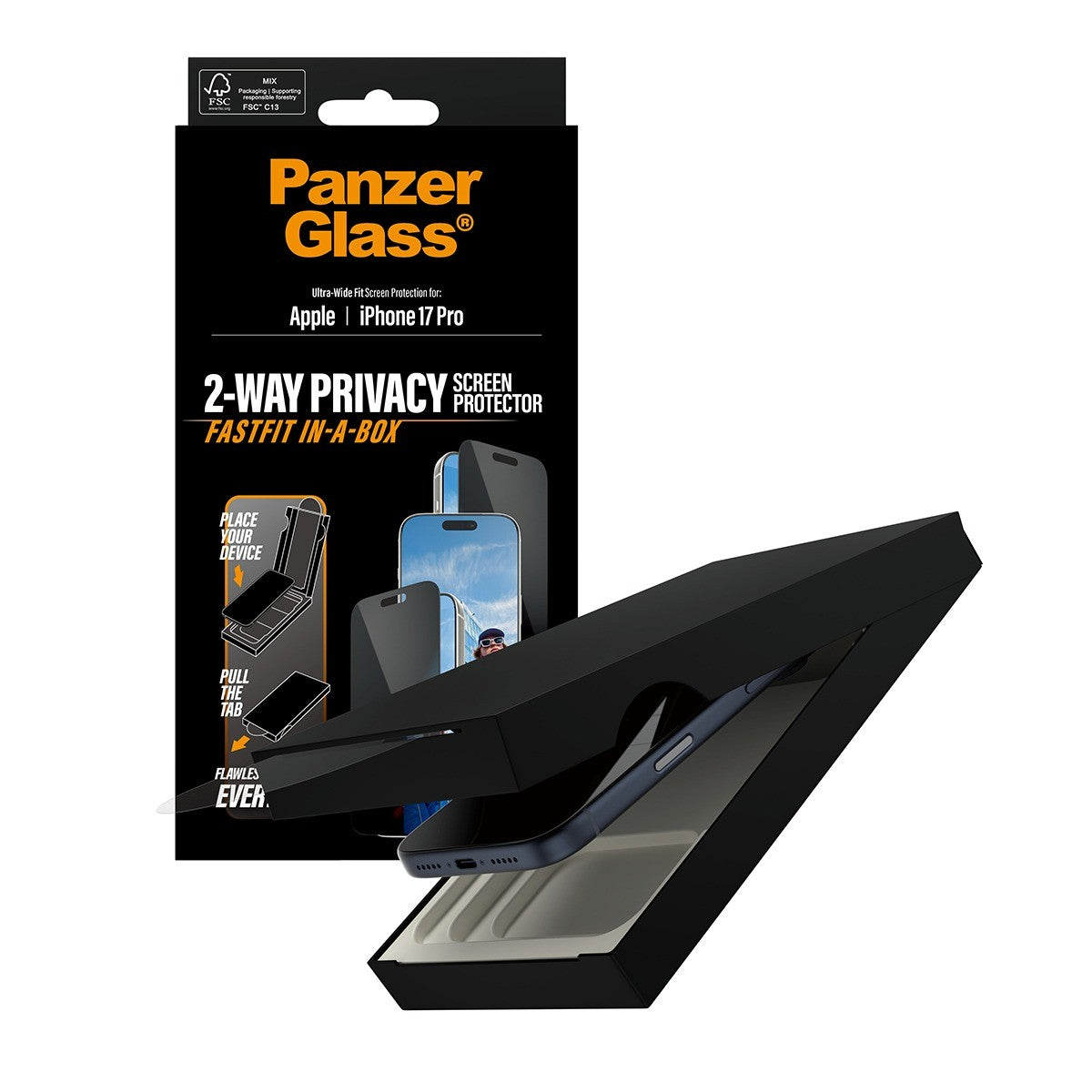 PanzerGlass iPhone 17 Pro Näytönsuoja Ultra-Wide Fit Privacy Fastfit