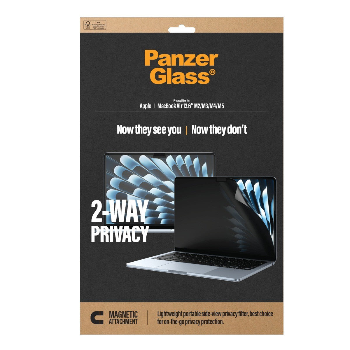 PanzerGlass MacBook Air 13 M1-M5 Näytönsuoja Magnetic 2-Way Privacy Film