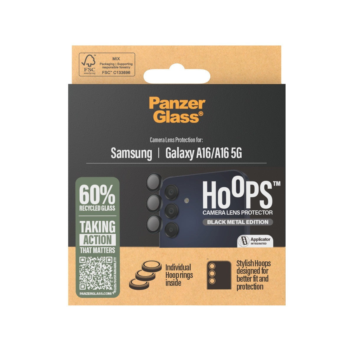 PanzerGlass Samsung Galaxy A16 Kameran linssinsuojus Hoops Musta