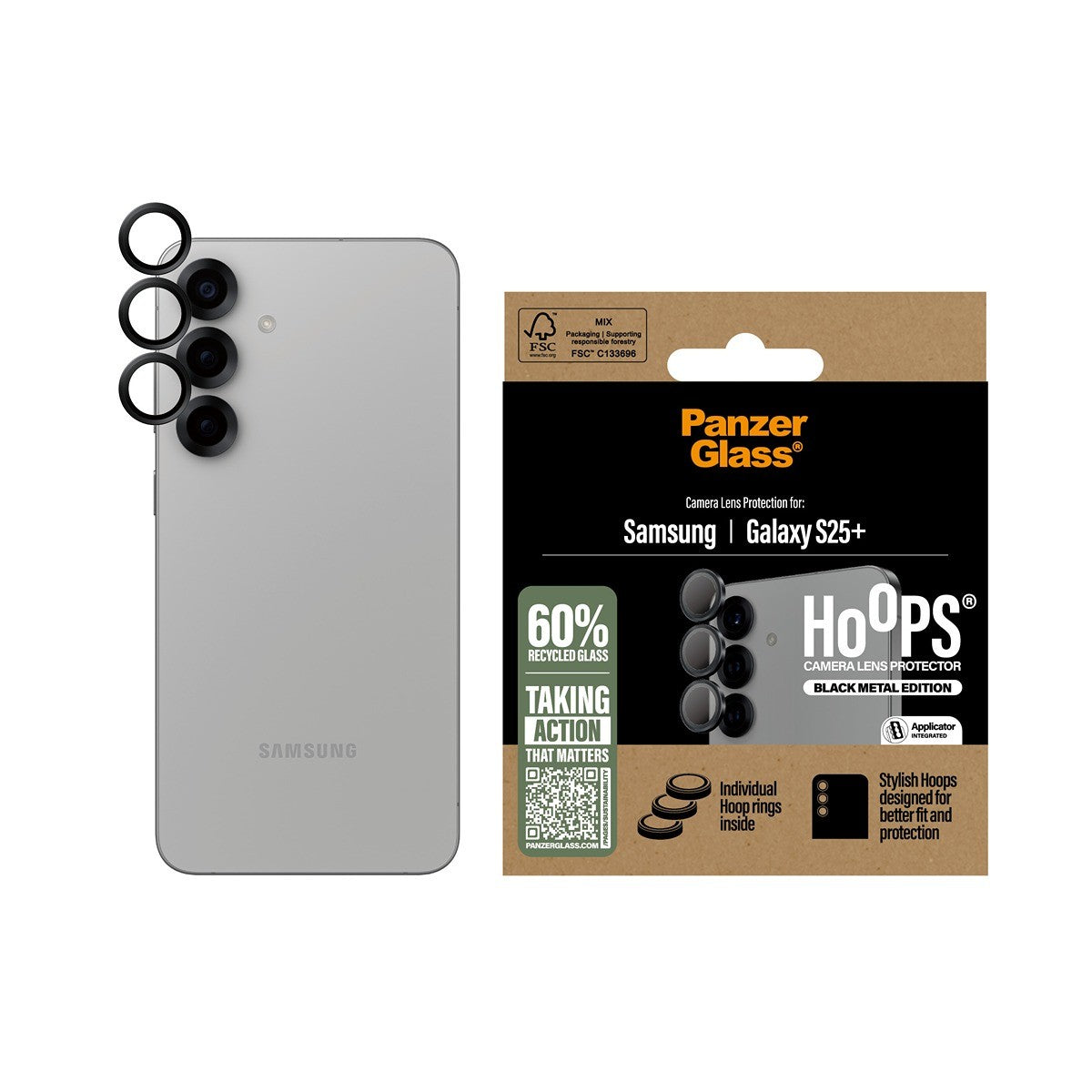 PanzerGlass Samsung Galaxy S25 Plus Kameran linssinsuojus Hoops Musta