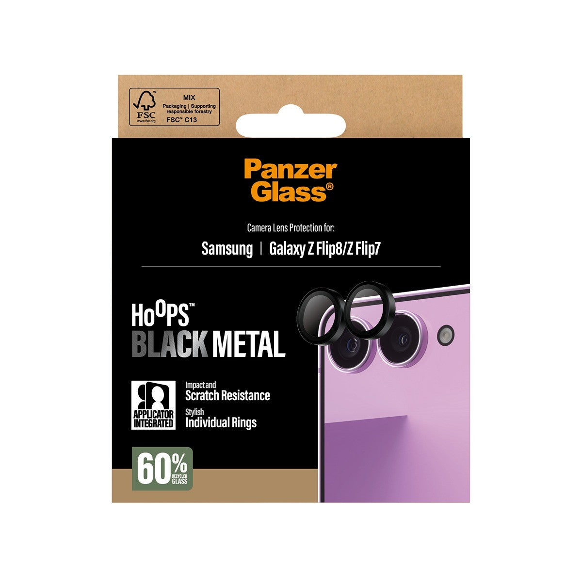 PanzerGlass Samsung Galaxy Z Flip 7/Flip 8 Kameran linssinsuojus Hoops Musta
