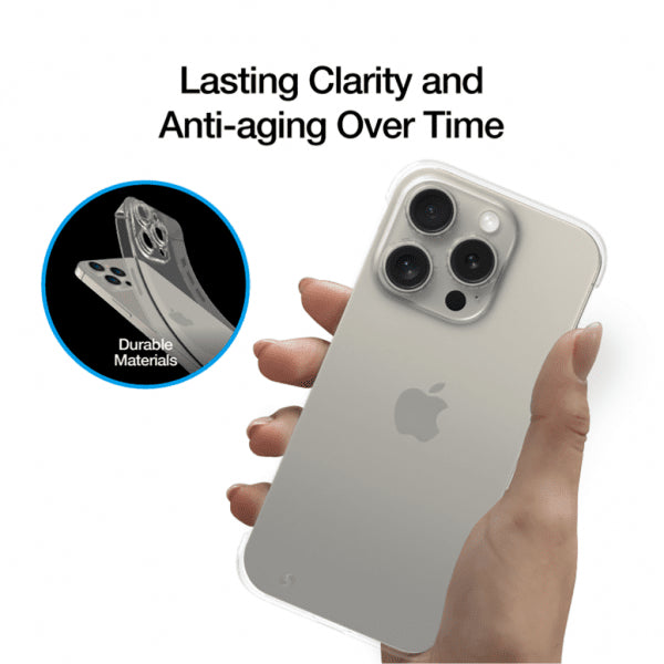 Just Mobile iPhone 15 Pro -suojakuori TENC Slim Fit, läpinäkyvä