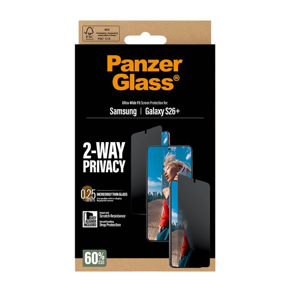 PanzerGlass Samsung Galaxy S26 Plus -näytönsuoja Ultra-Wide Fit Privacy EasyAligner