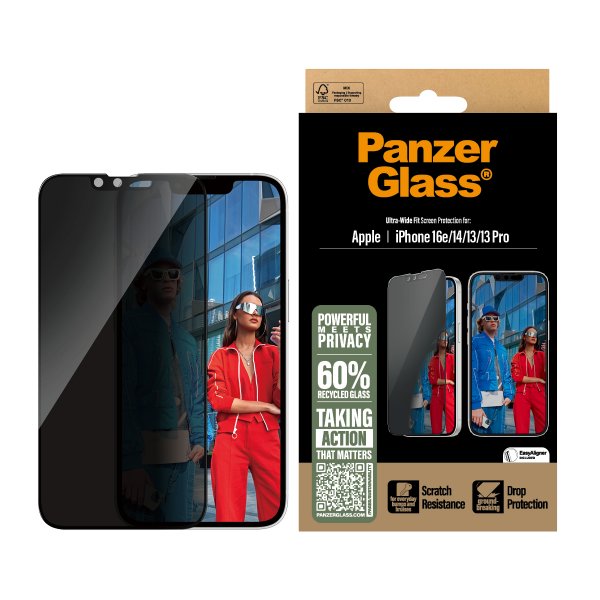 PanzerGlass iPhone 13/13 Pro/14/16e/17e Näytönsuoja Ultra-Wide Fit Privacy EasyAligner
