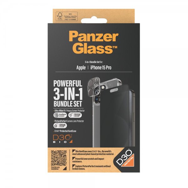 PanzerGlass iPhone 15 Pro 3-in-1 Bundle Set Privacy