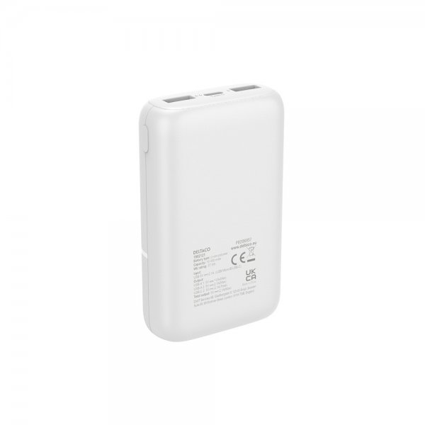 Deltaco-varavirtalähde 10 000 mAh, valkoinen