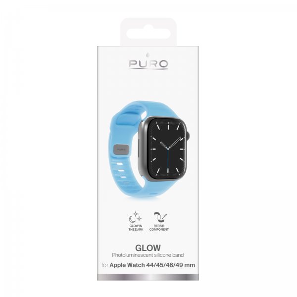 Puro Apple Watch 44/45/46/Ultra 49mm ranneke Glow sininen