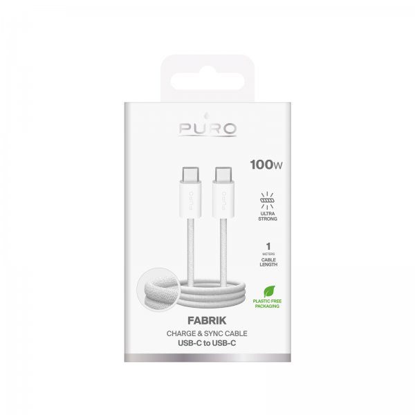 Puro Kabel Fabrik 2.0 100W USB-C–USB-C 1m valkoinen
