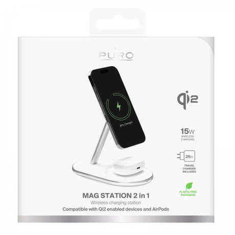 Puro Langaton Laturi Mag Station 2-in-1 Qi2 Valkoinen