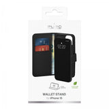 Puro iPhone 15 Kuoret Wallet Stand Musta