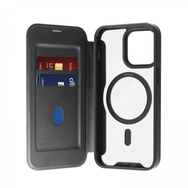 Puro iPhone 15 Pro Book Mag -kotelo, musta