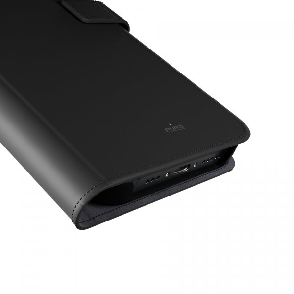 Puro iPhone 16 Plus -kotelo lompakkotelineellä, musta