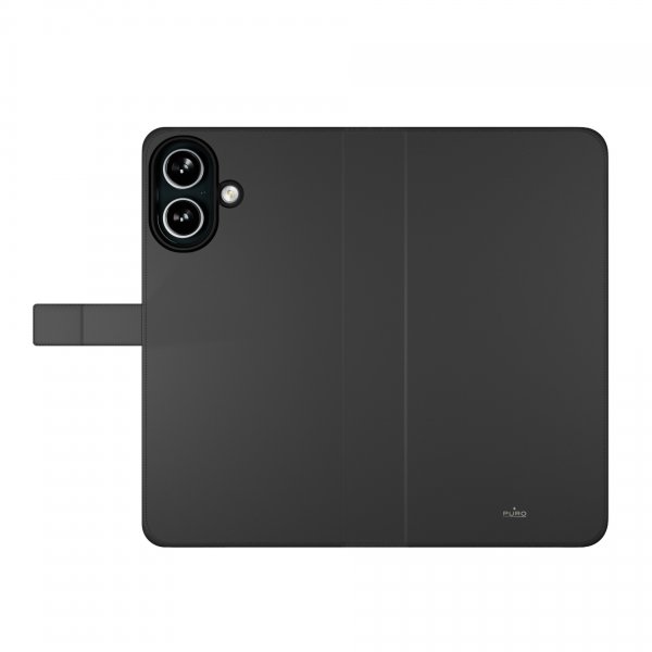 Puro iPhone 16 Plus -kotelo lompakkotelineellä, musta