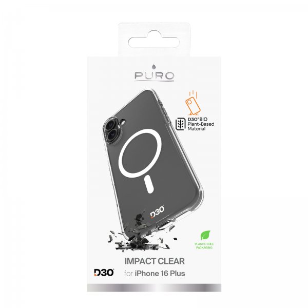 Puro iPhone 16 Plus -suojakuori Impact Clear D3O MagSafe Läpinäkyvä
