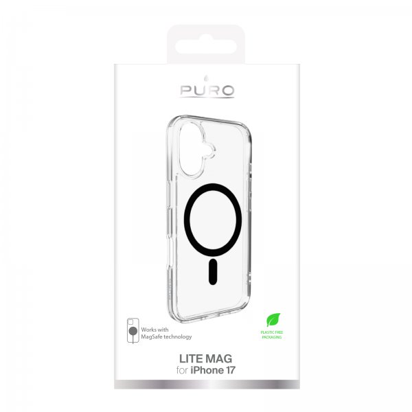 Puro iPhone 17 Lite Mag läpinäkyvä kuori, musta