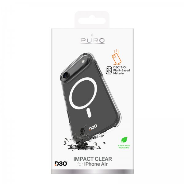 Puro iPhone Air -kuori Impact Clear D3O MagSafe Läpinäkyvä