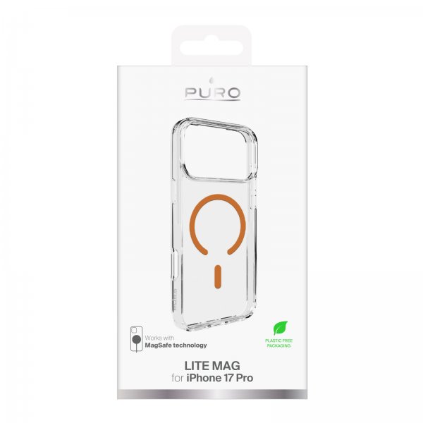 Puro iPhone 17 Pro Lite Mag läpinäkyvä oranssi kuori