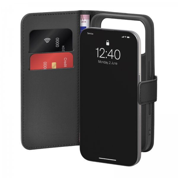 Puro iPhone 18 Pro Kotelo Wallet Stand Musta