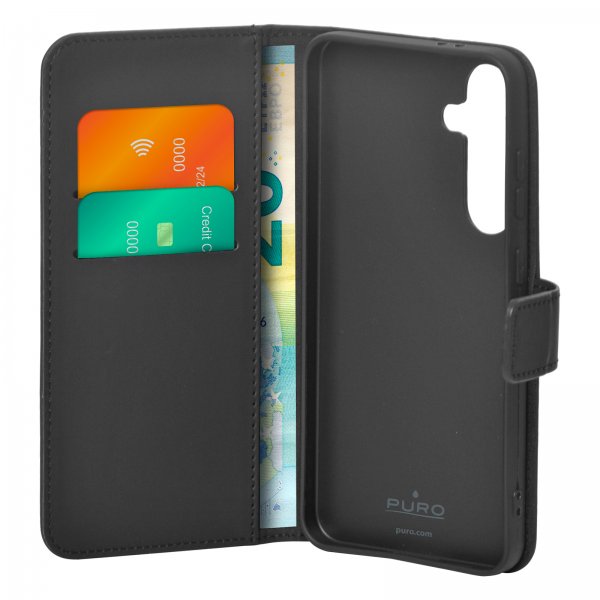 Puro Samsung Galaxy S24 Plus Suojakotelo Lompakko Jalusta Musta