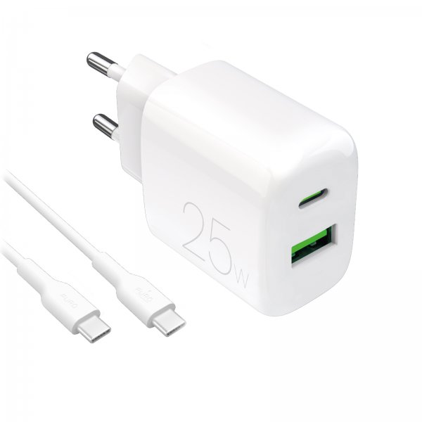 Puro-laturi kaapelilla ProLite Kit USB-C 25W 1,2m Valkoinen